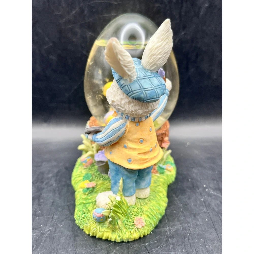 Easter Bunny Painter Water Globe and Lying Rabbit‎ Figurine Set Pastel Decor